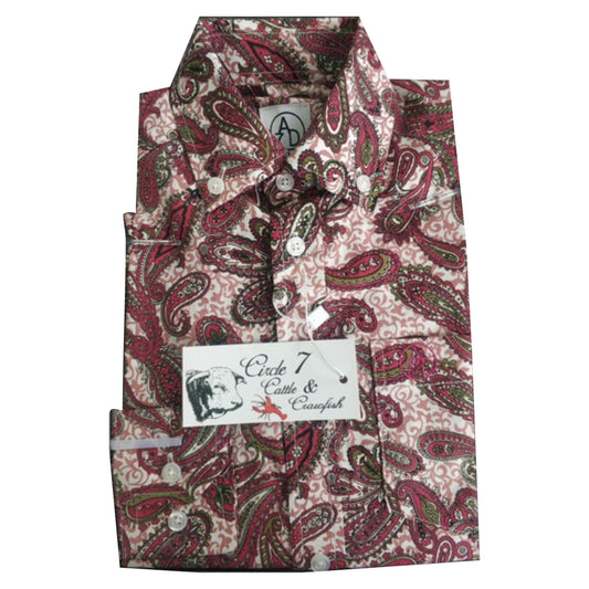 Circle Sevn Youth's Dark Pink & Green Western Paisley Shirt